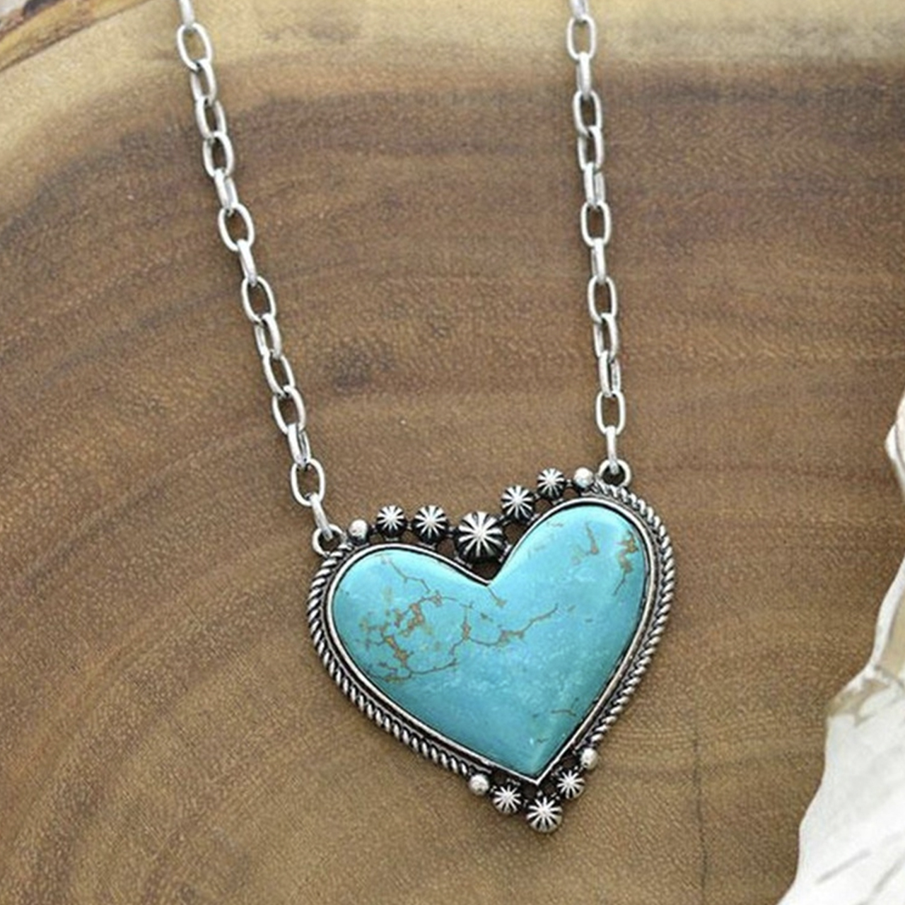 Heart Turquoise Western Cowboy Pendant Necklace