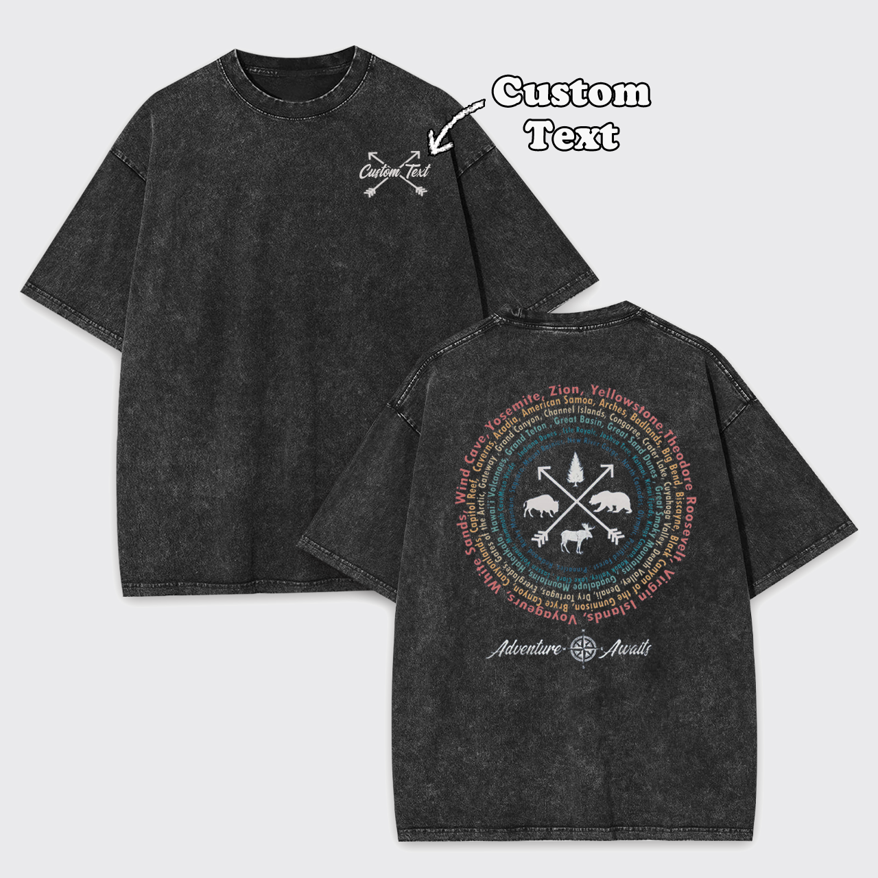 Personalized Compass And 63 National Park Garment-dye Tees