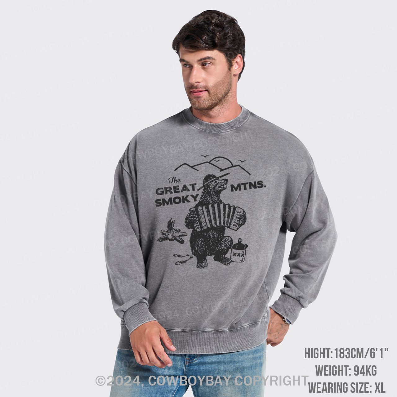 Smoky Bluegrass Grizzly Bear Washed Sweatshirts