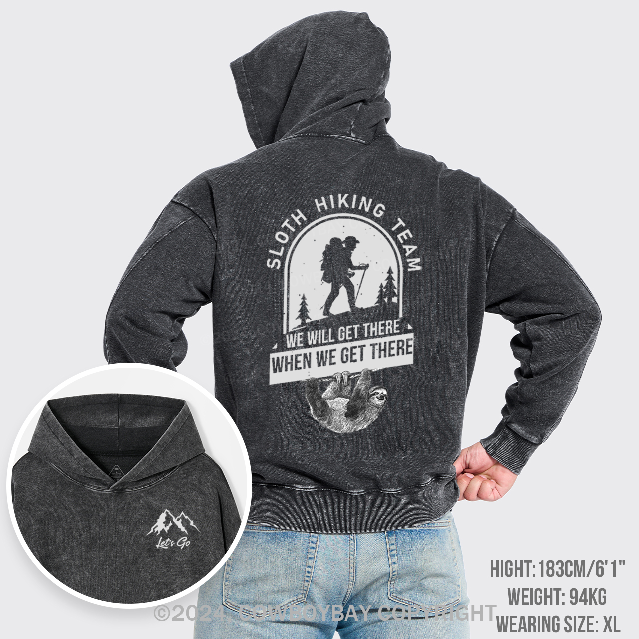 Sloth Hiking Garment-Dye Hoodies