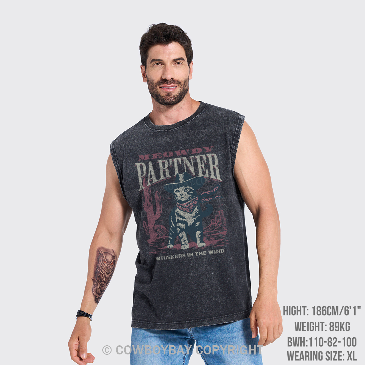 Meowdy Partner Cowboy Cat Washed Tanks