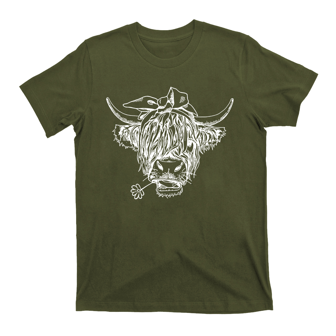 Holding a Daisy in Highland Cow Mouth T-Shirts