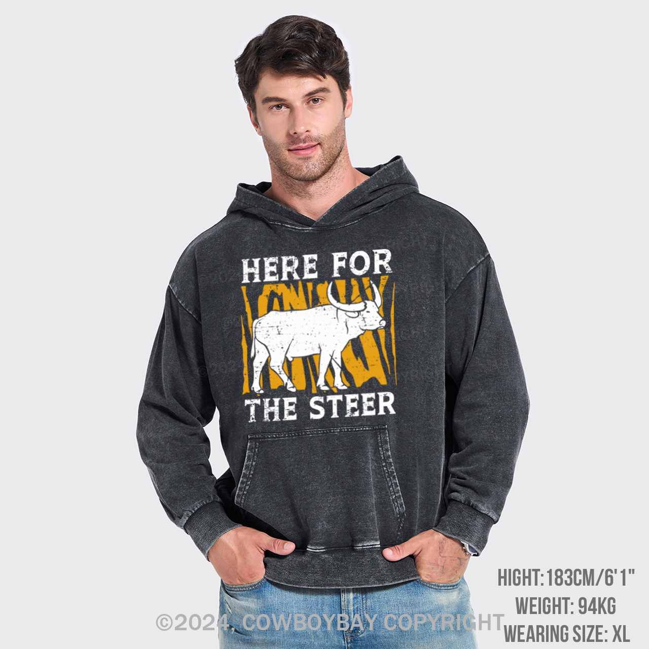 Bull In Arena Steer Wrestler Garment-Dye Hoodies