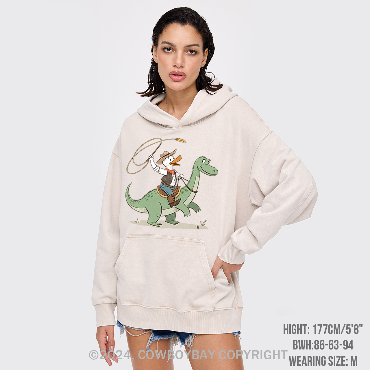 Cowboy Duck Riding Dinosaur Garment-Dye Hoodies