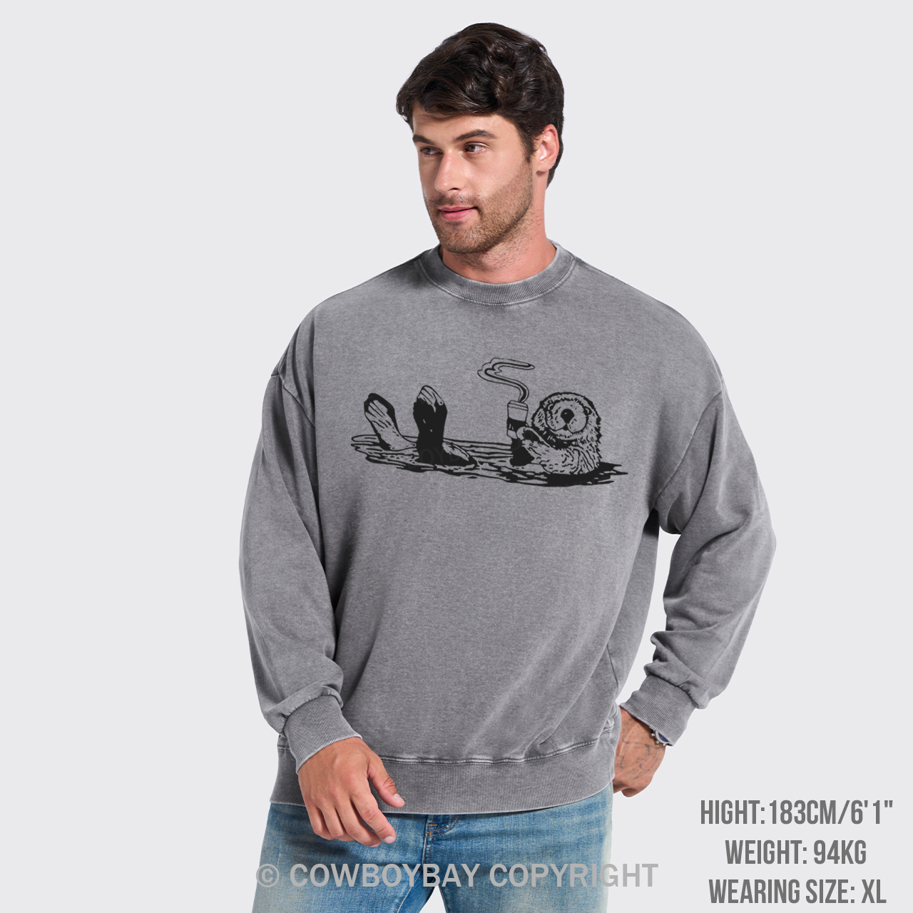 Otters Drink Coffee Washed Sweatshirts