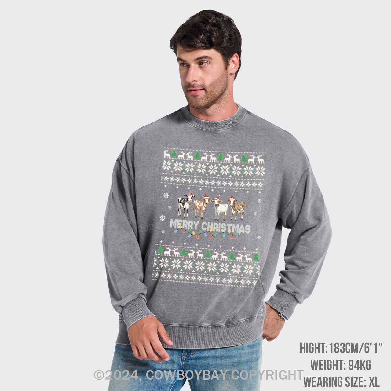 Christmas Cow Washed Sweatshirts