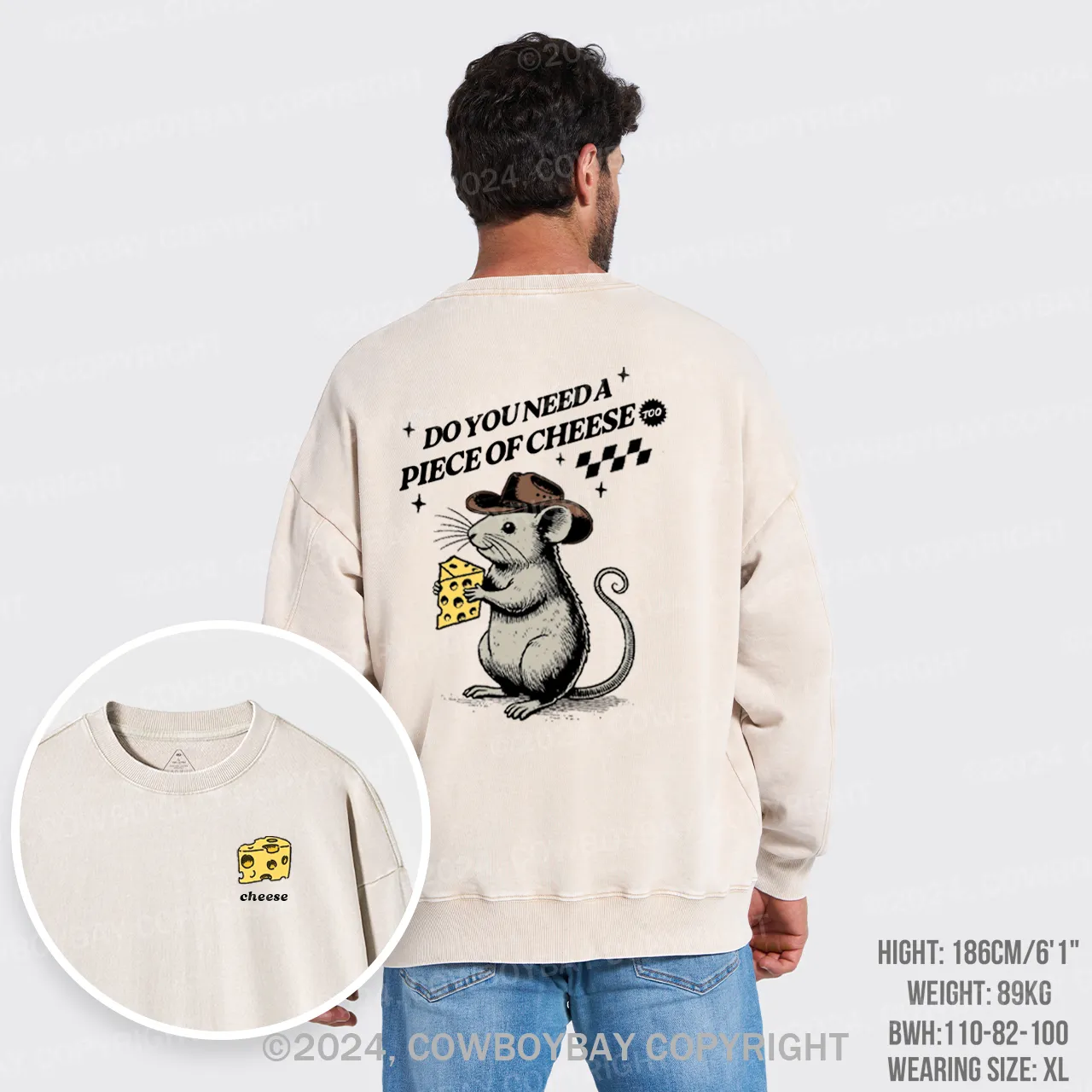 Do You Need A Piece Of Cheese, too Washed Sweatshirts