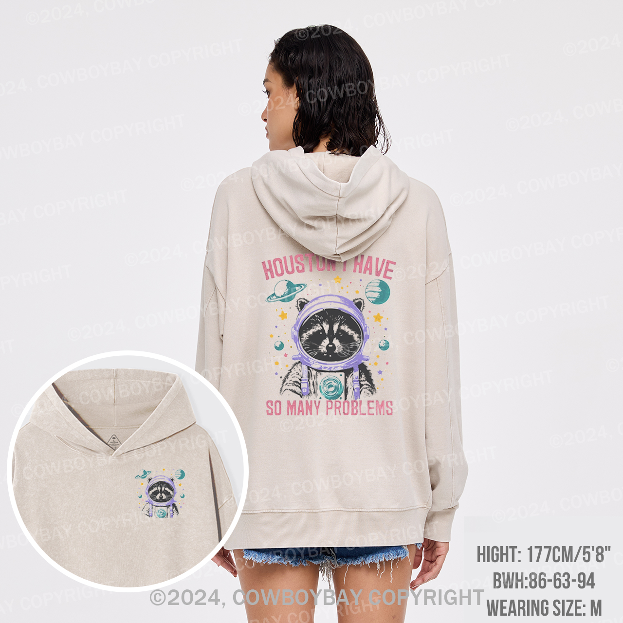 Funny Raccoon In Space Garment-Dye Hoodies