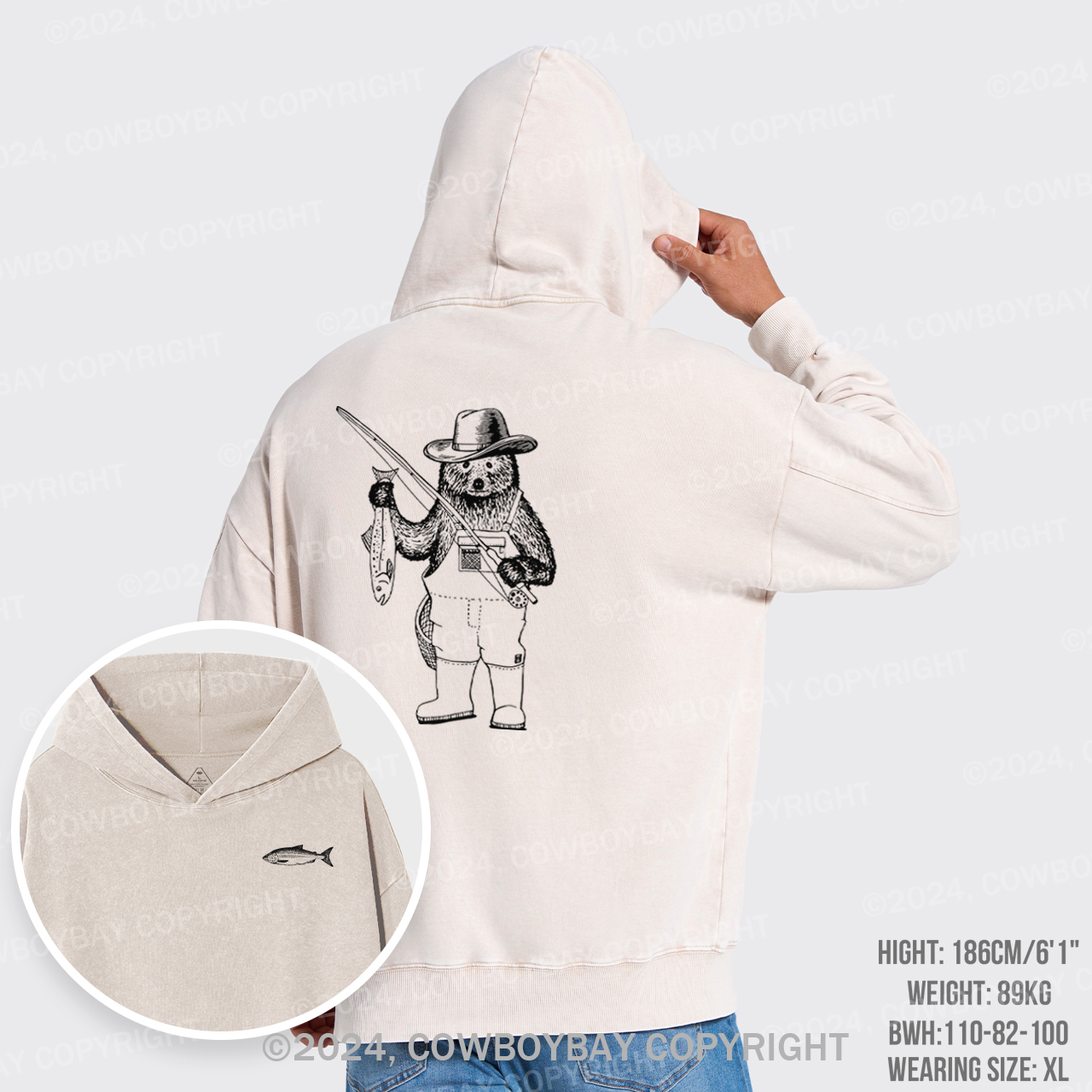 Fishing Bear Garment-Dye Hoodies