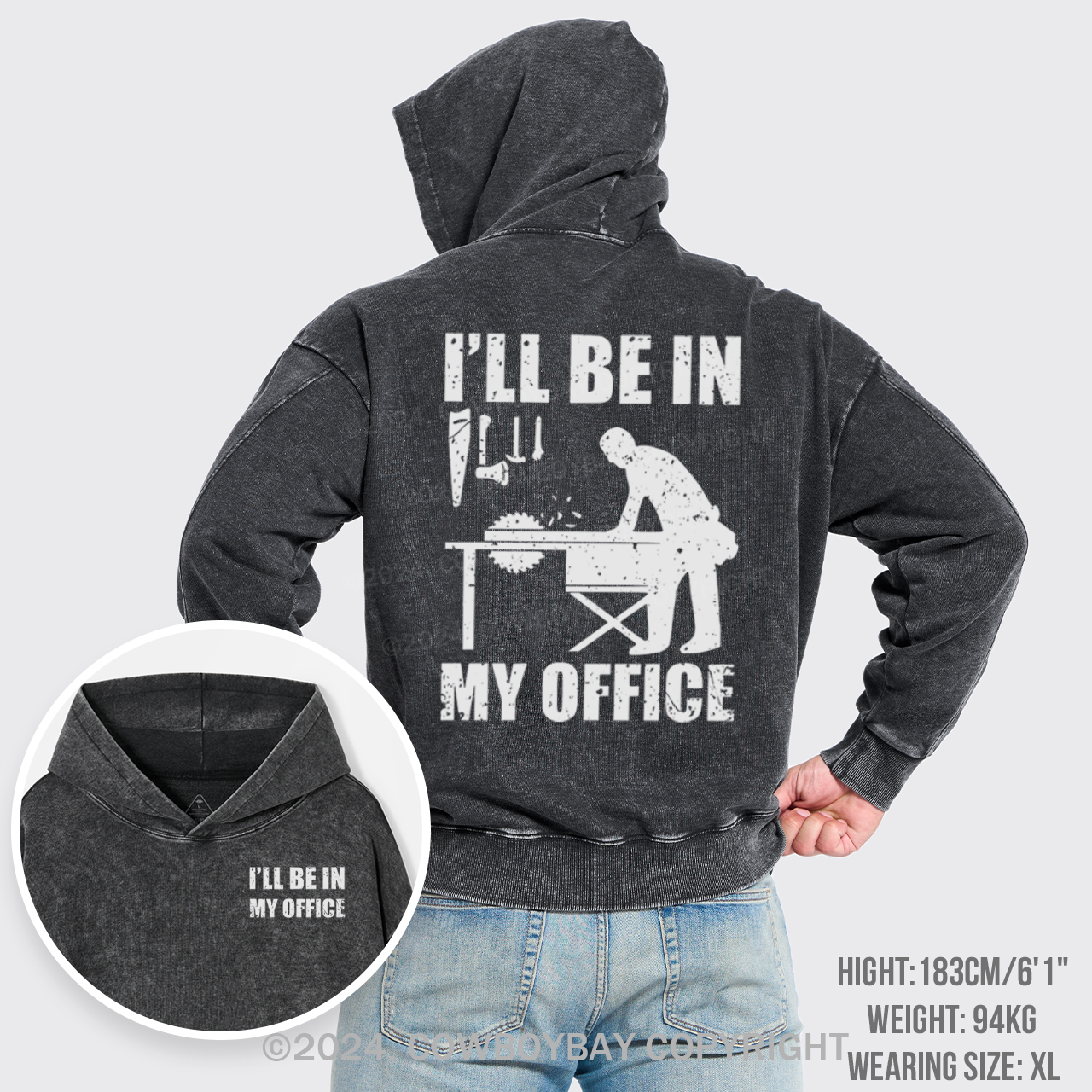 I'll Be In My Office Funny Woodworking Garment-Dye Hoodies