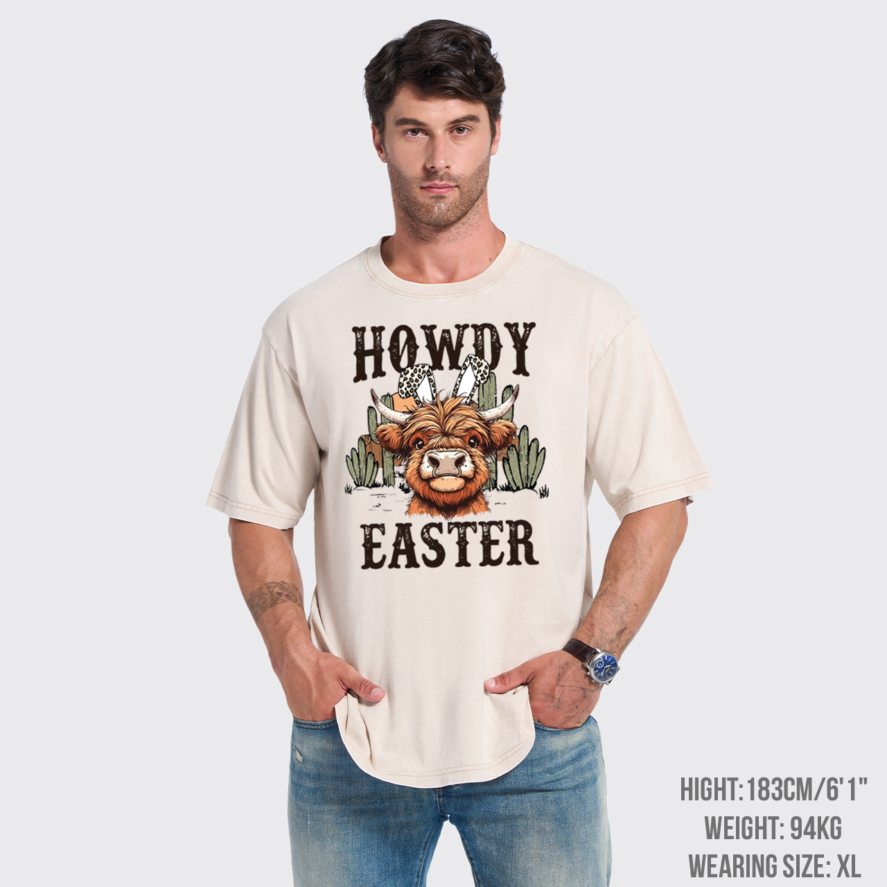 Cute Highland Cow Easter Garment-dye Tees