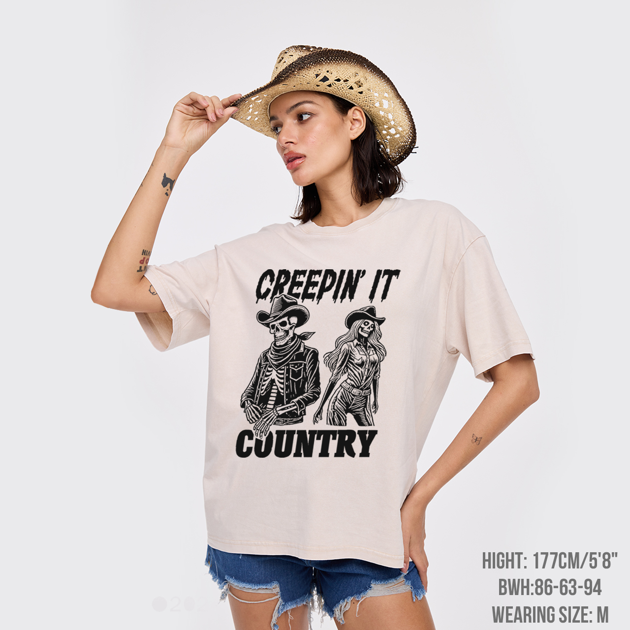 Creepin' It Cowboy Skeleton Cowgirl Ghost Garment-dye Tees