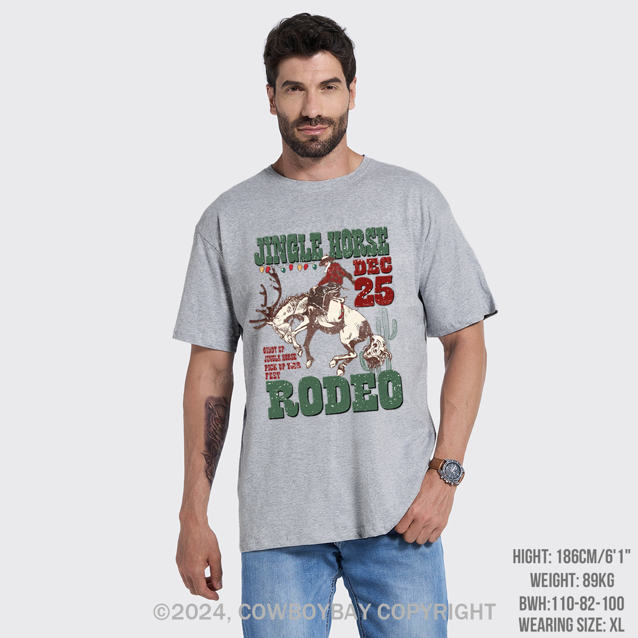 Jingle Horse Cowboy Santa Christmas Cotton T-Shirts