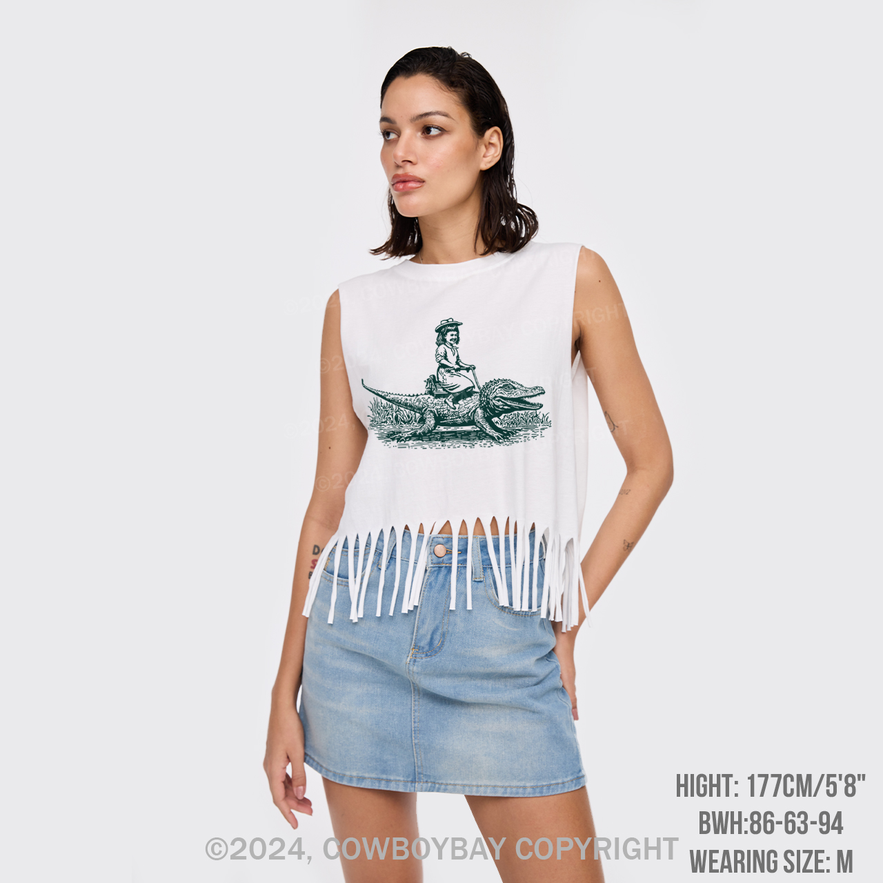 Girl Riding an Alligator Fringe Tank