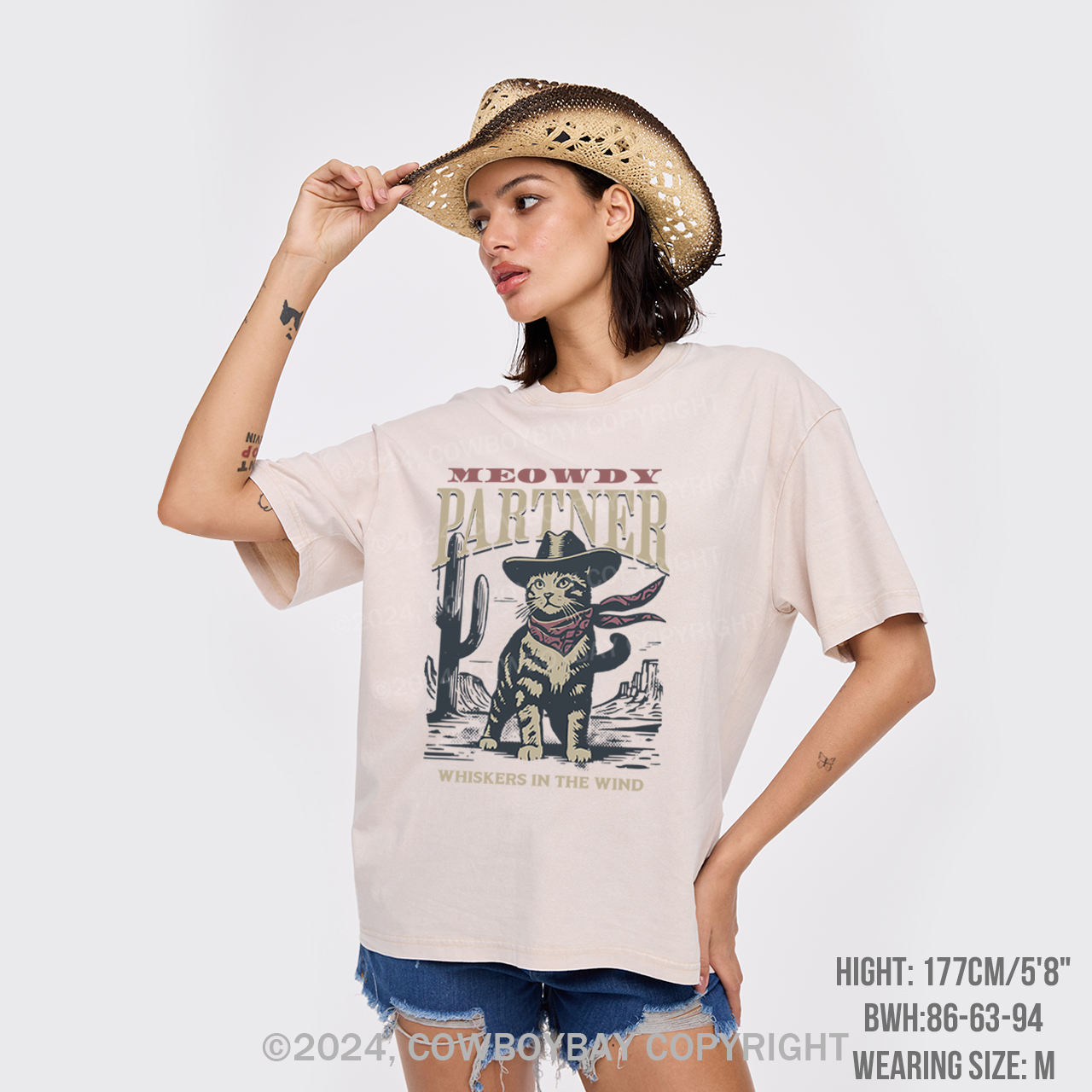Meowdy Partner Cowboy Cat Garment-dye Tees