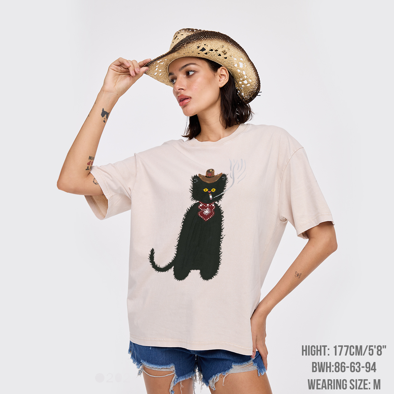 Cat Cowboy Smoking Garment-dye Tees