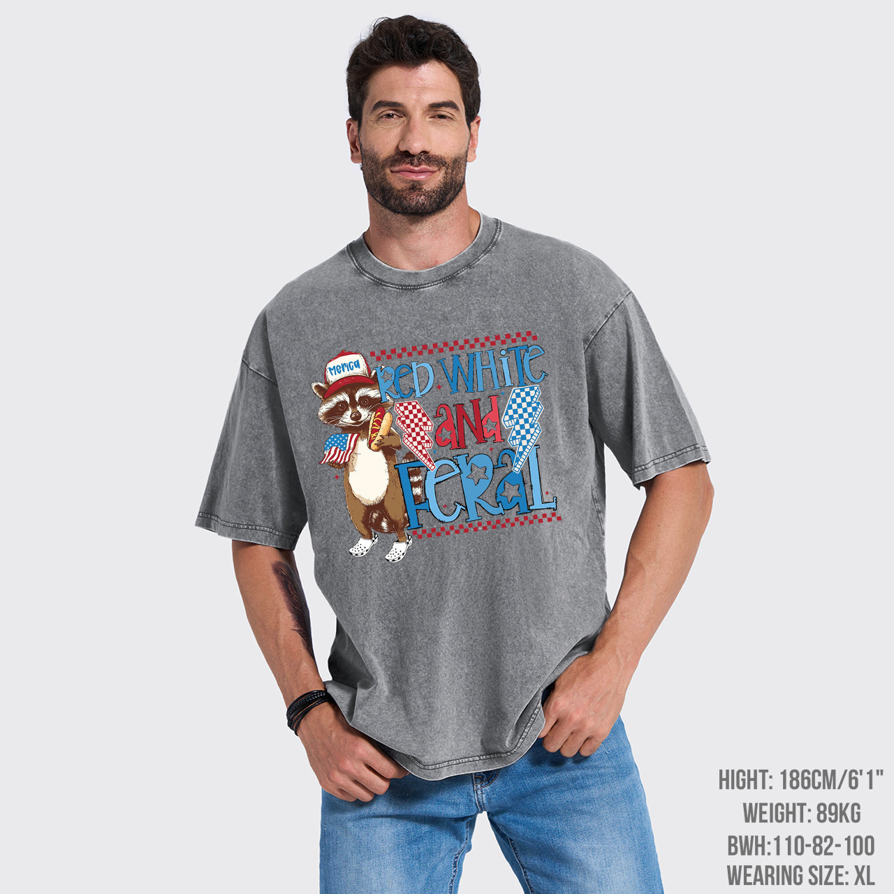 Funny USA-Red White And Feral Garment-dye Tees