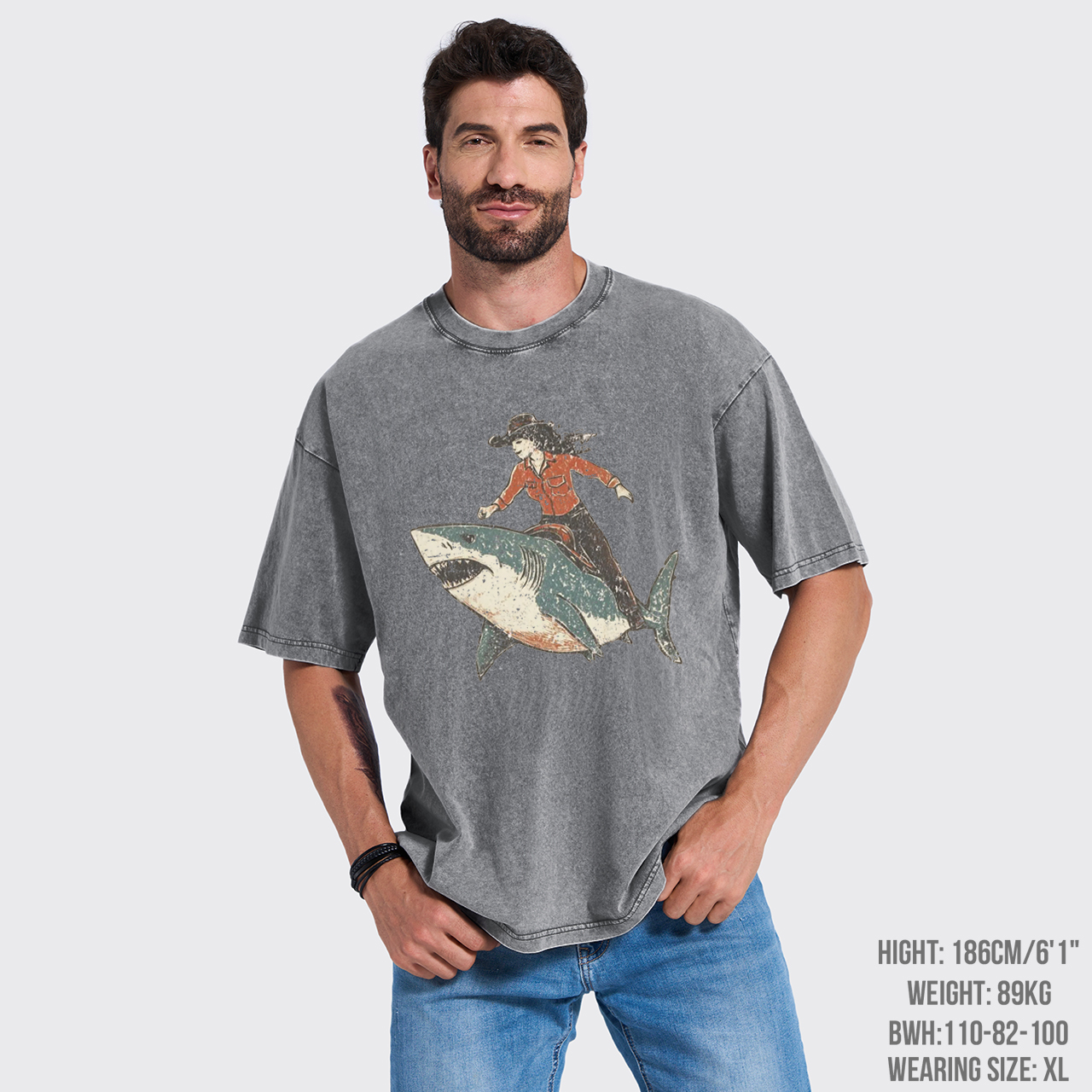 Cowgirl Riding Shark Garment-dye Tees
