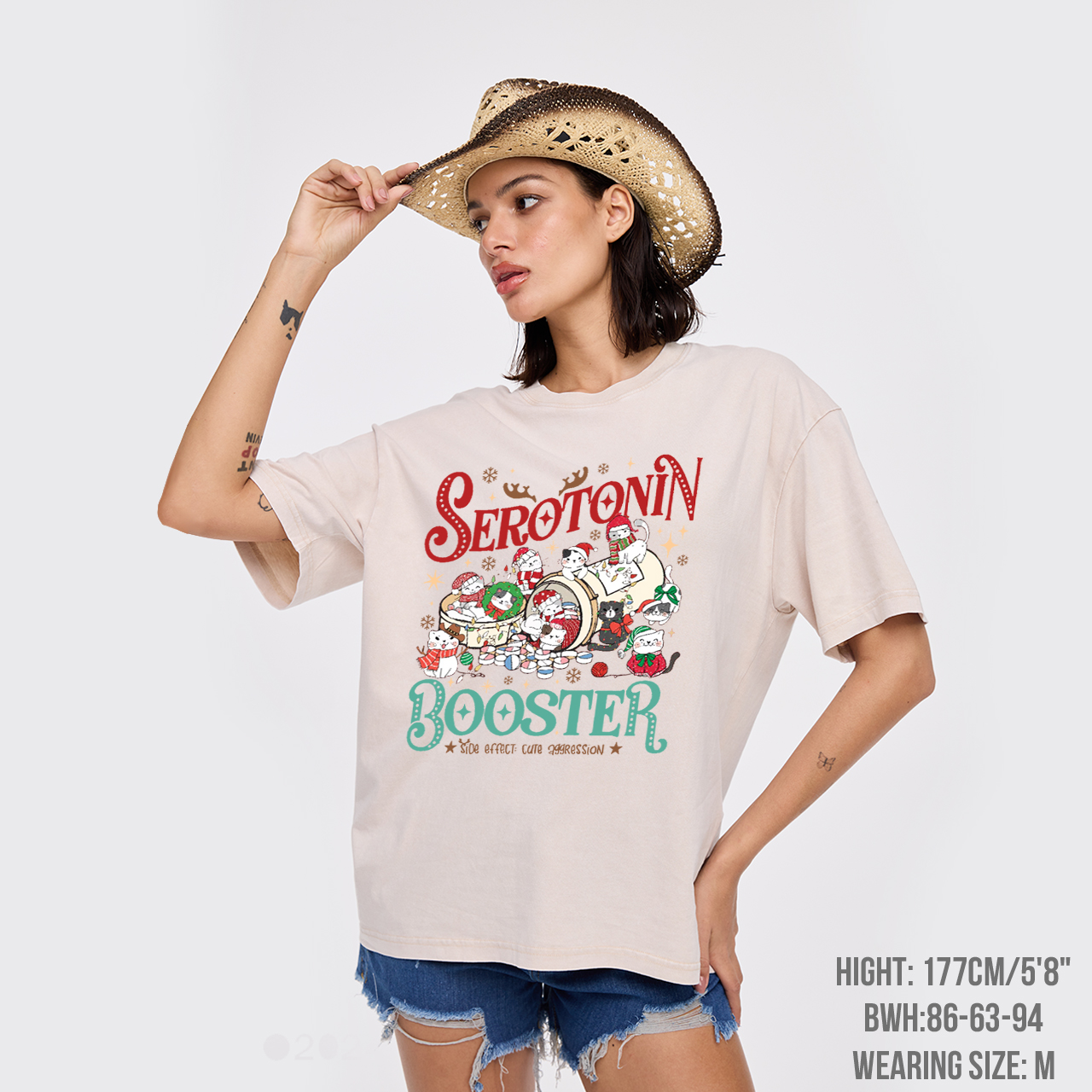 Serotonin Booster Cat Mental Health Christmas Garment-dye Tees