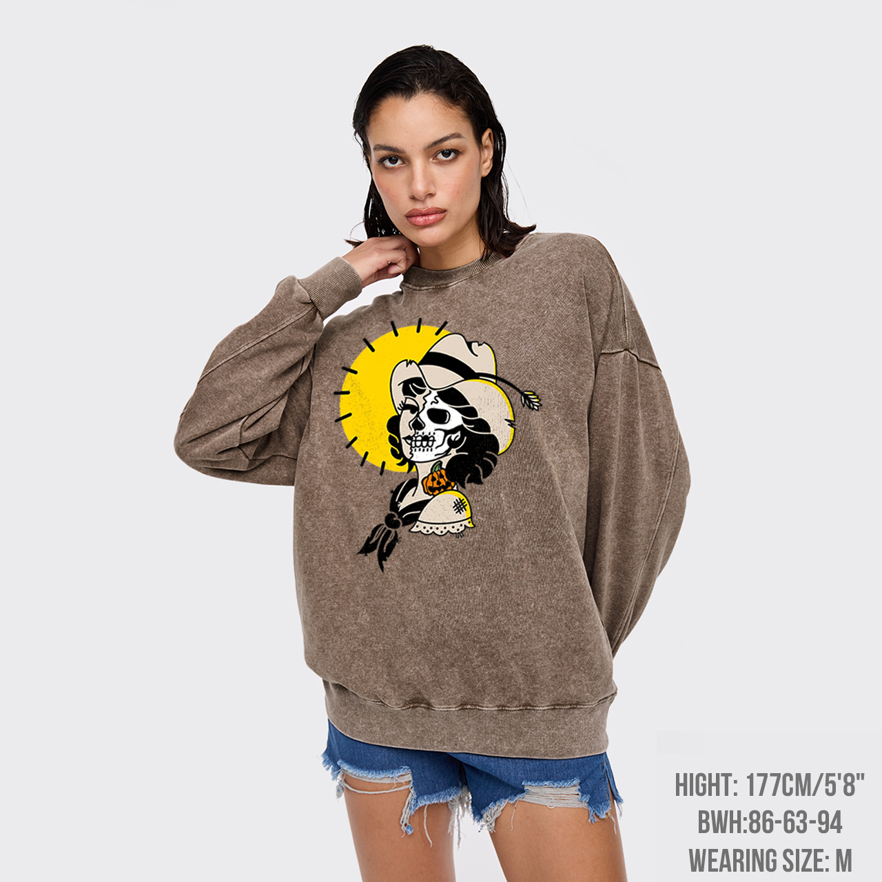 Halloween Skull Cowgirl Washed Sweatshirts