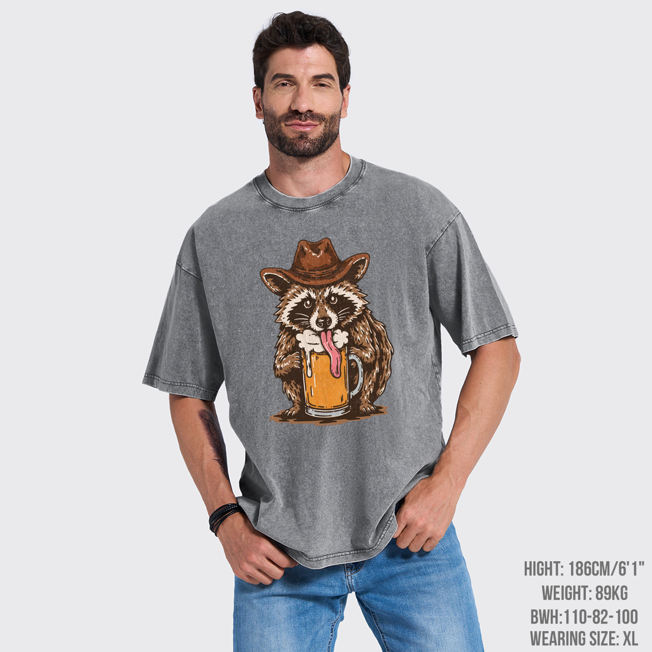 Cowboy Raccoon Western Beer Drinking Garment-dye Tees