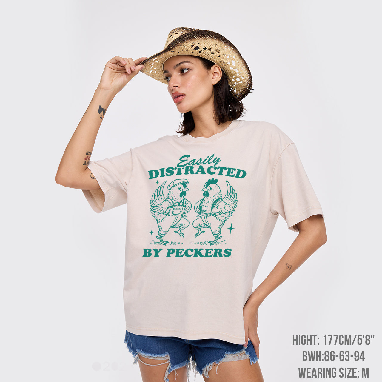 Easily Distracted By Peckers Funny Chicken Garment-dye Tees