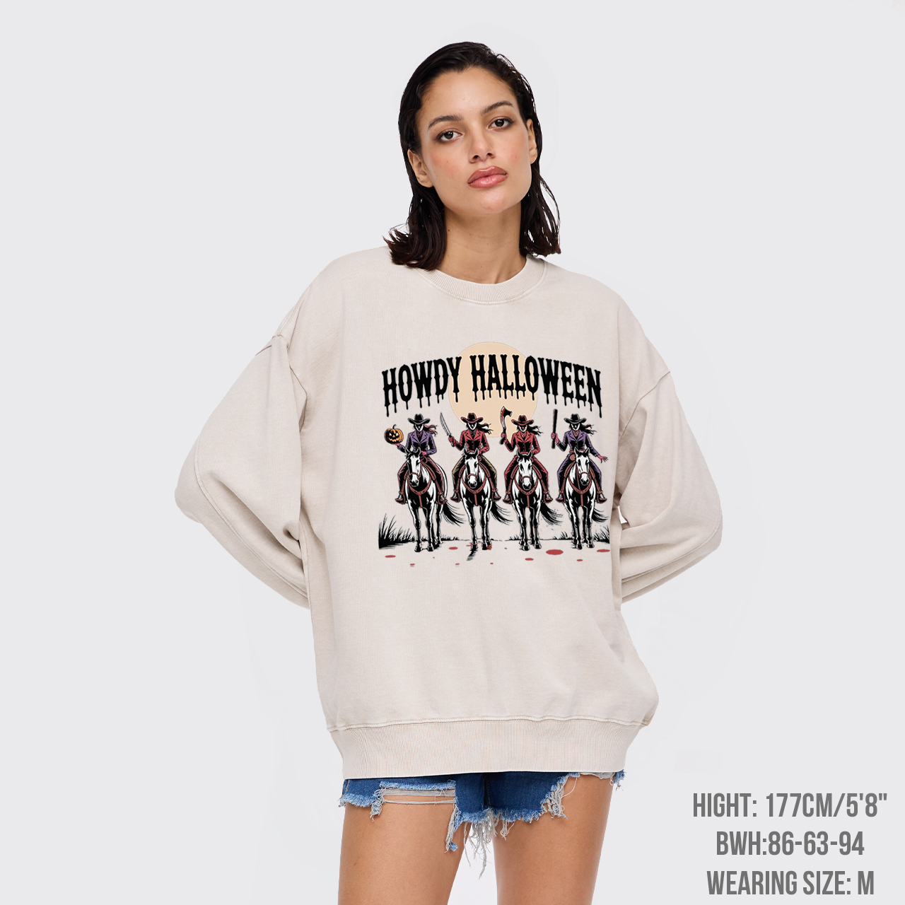 Cowgirl Riding Halloween Washed Sweatshirts