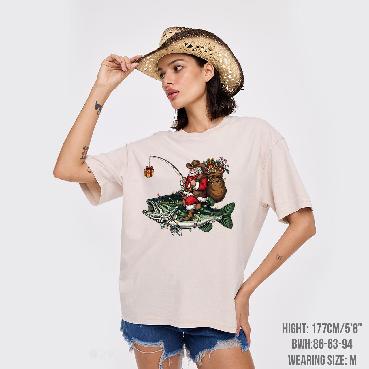 Fishing Santa Christmas Bass Fish Garment-dye Tees