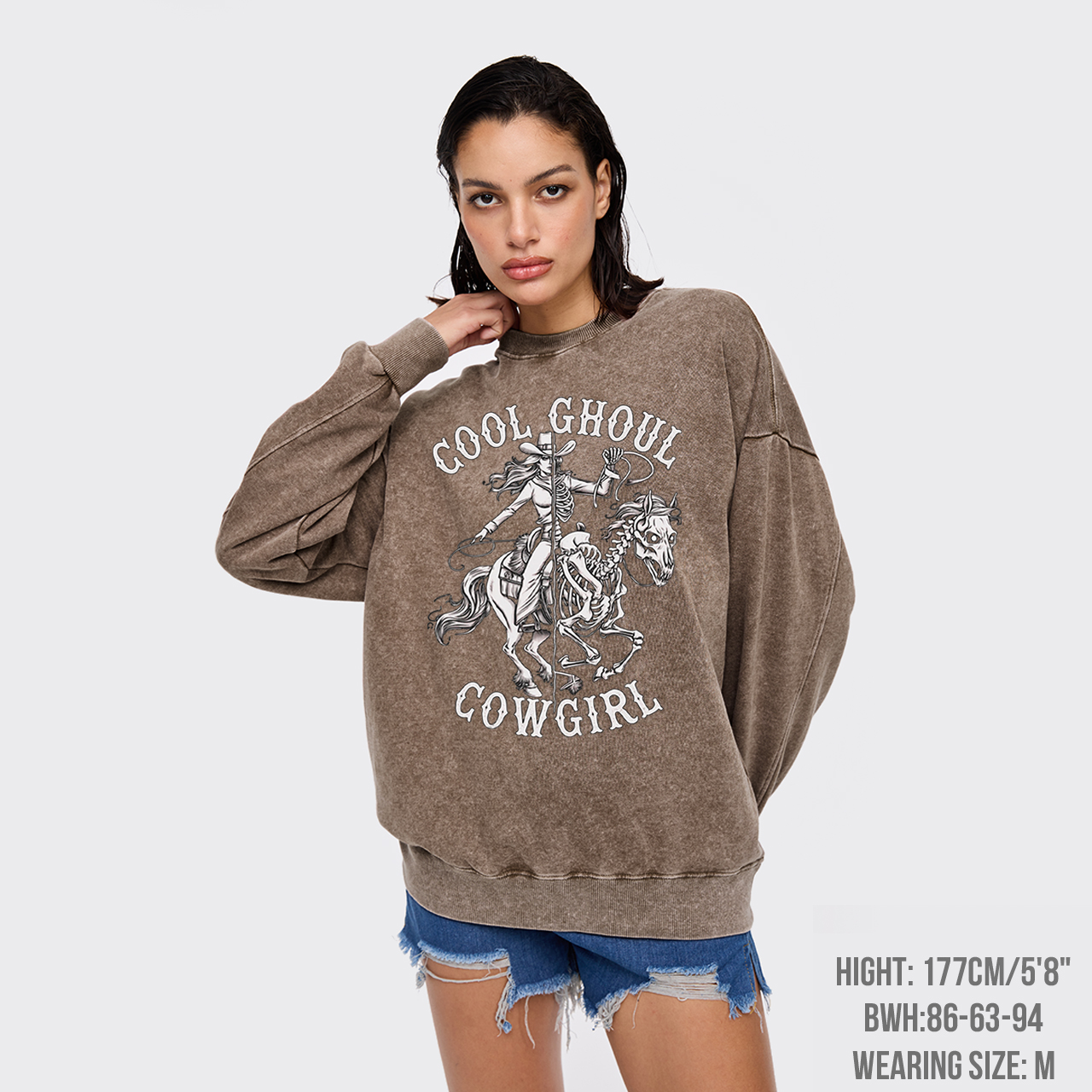 Halloween Cool Ghoul Cowgirl Washed Sweatshirts