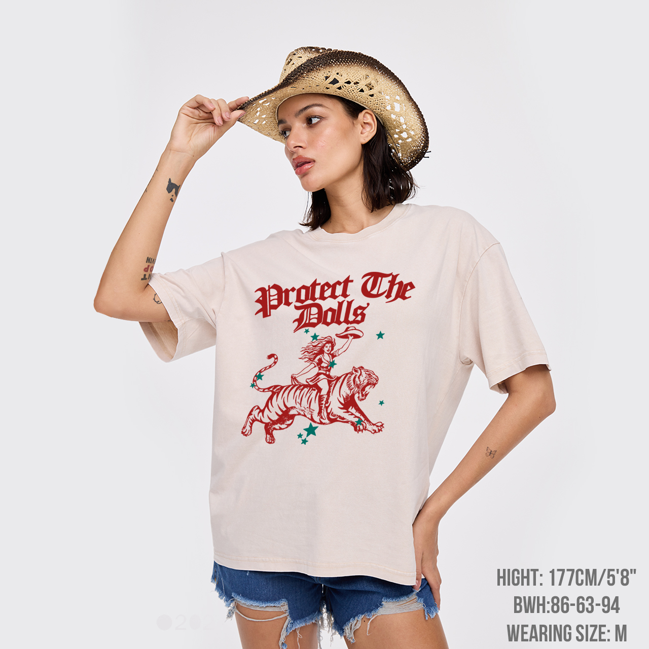 Vintage Cowgirl Riding Tiger Garment-dye Tees