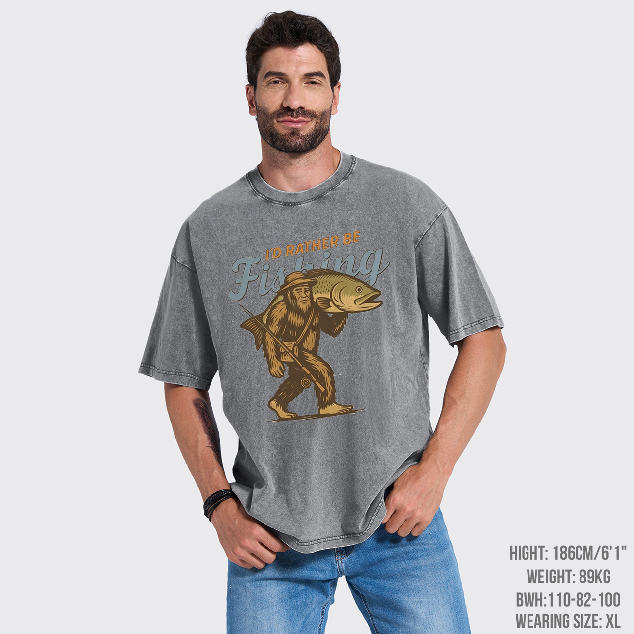 Funny Fishing Bigfoot Sasquatch Fisherman Garment-dye Tees