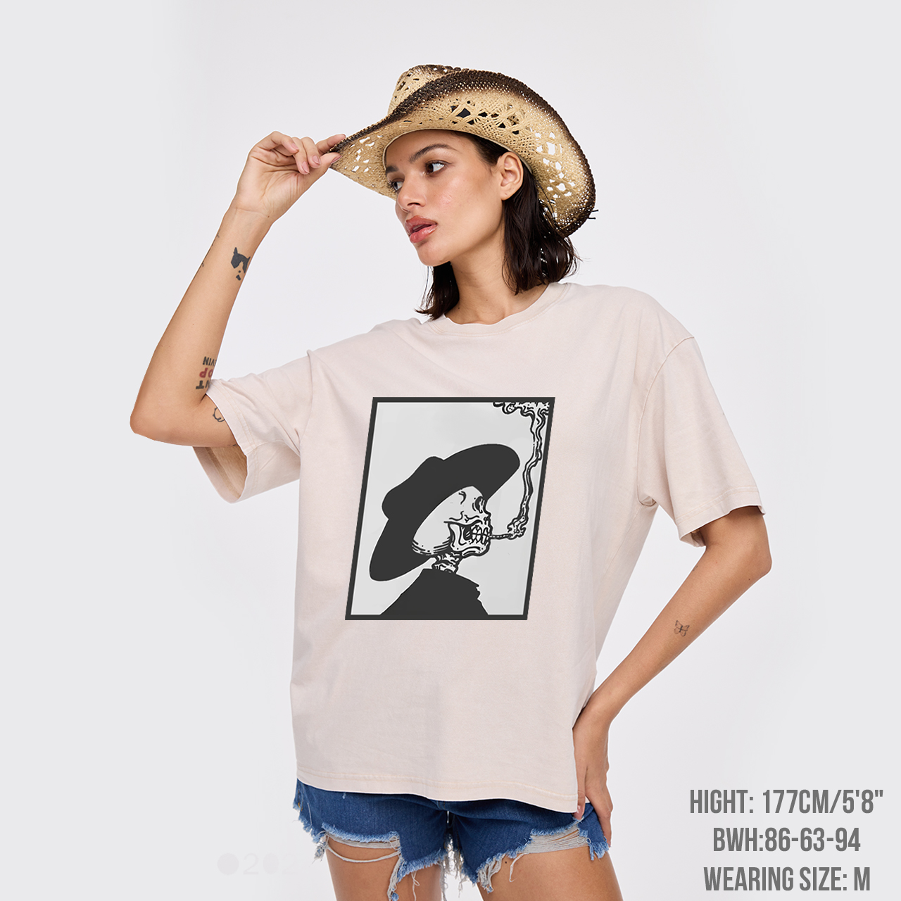 Smoking Cowboy Skeleton Garment-dye Tees