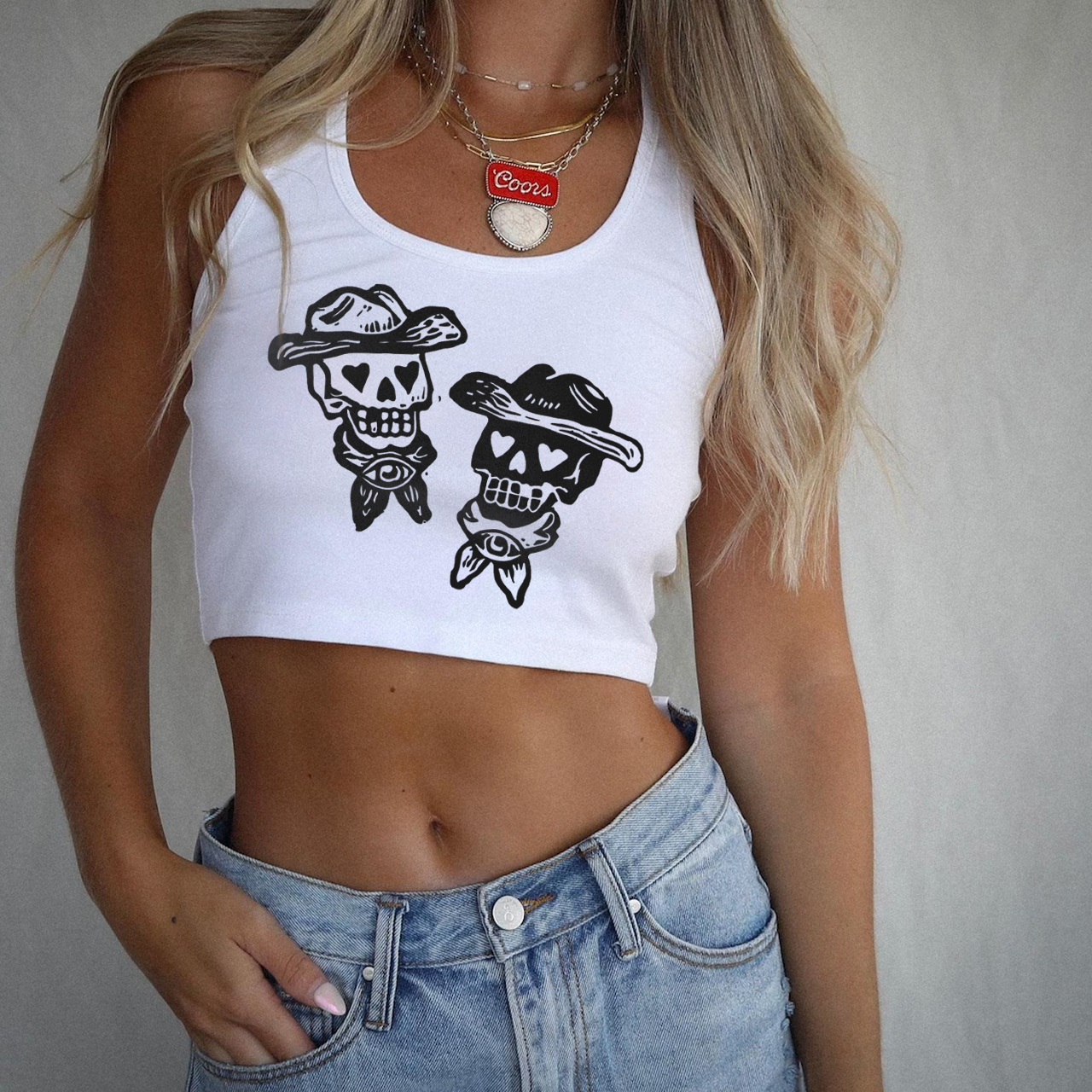 Goth Western Inspired Skull Cowboy Tattoo Tank Top