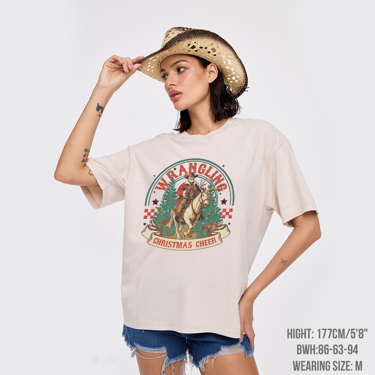 Wrangling Christmas Cheer Cowboy Santa Garment-dye Tees