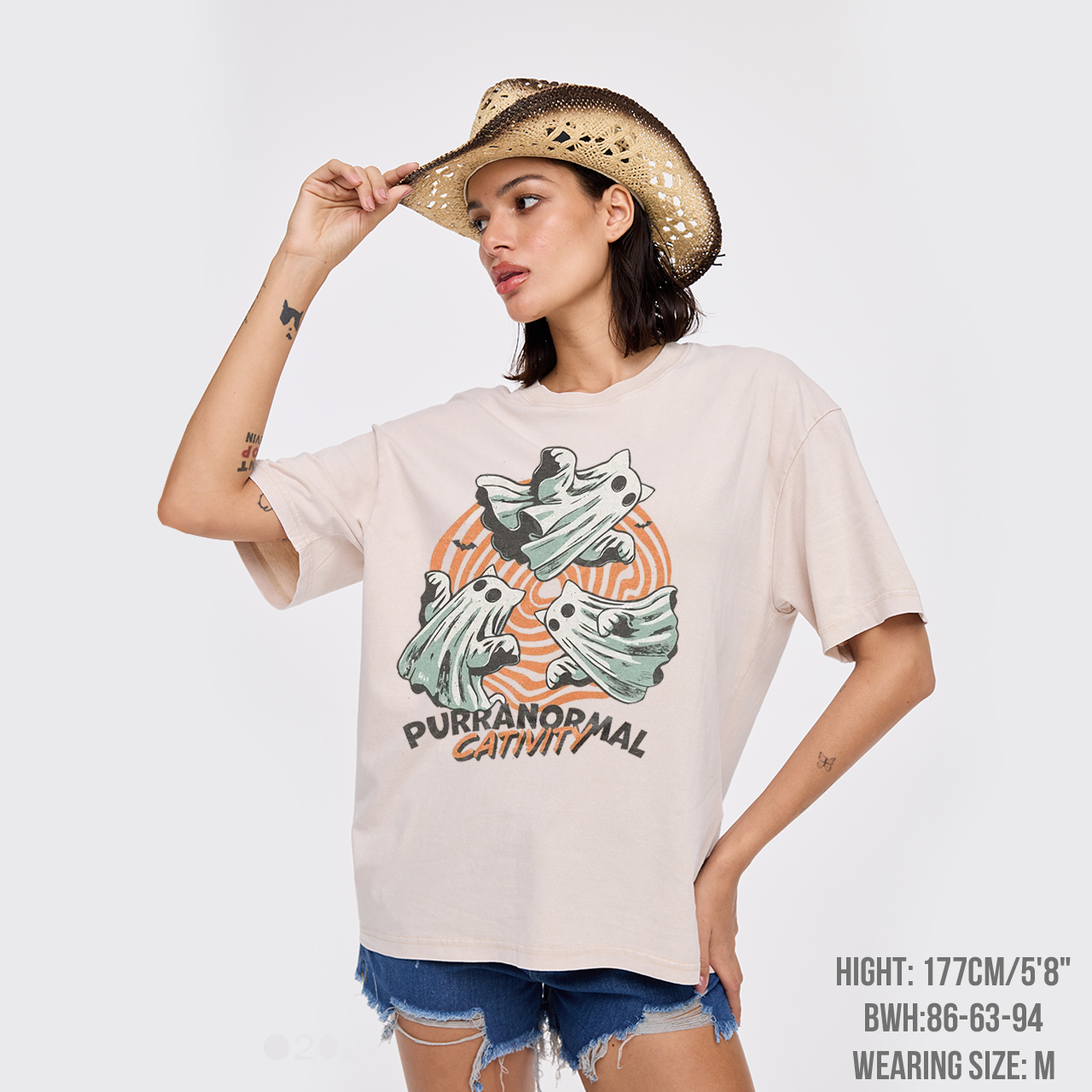 Halloween Ghost Cat Garment-dye Tees