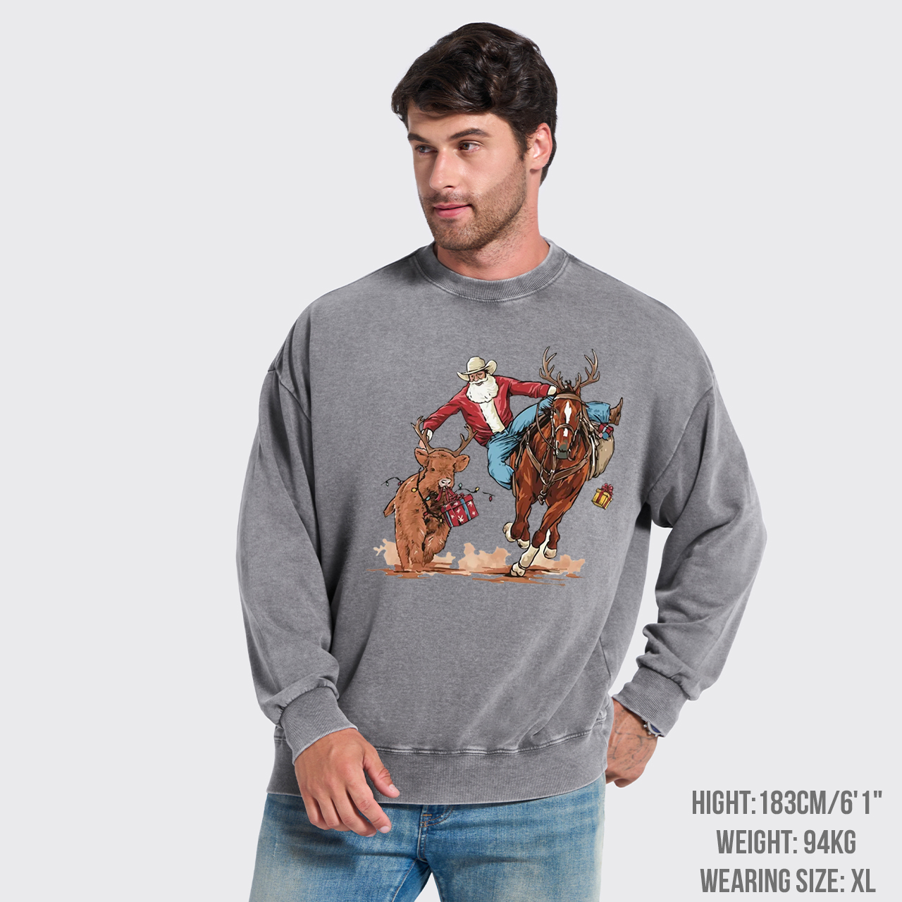Western Cowboy Santa Christmas Washed Sweatshirts