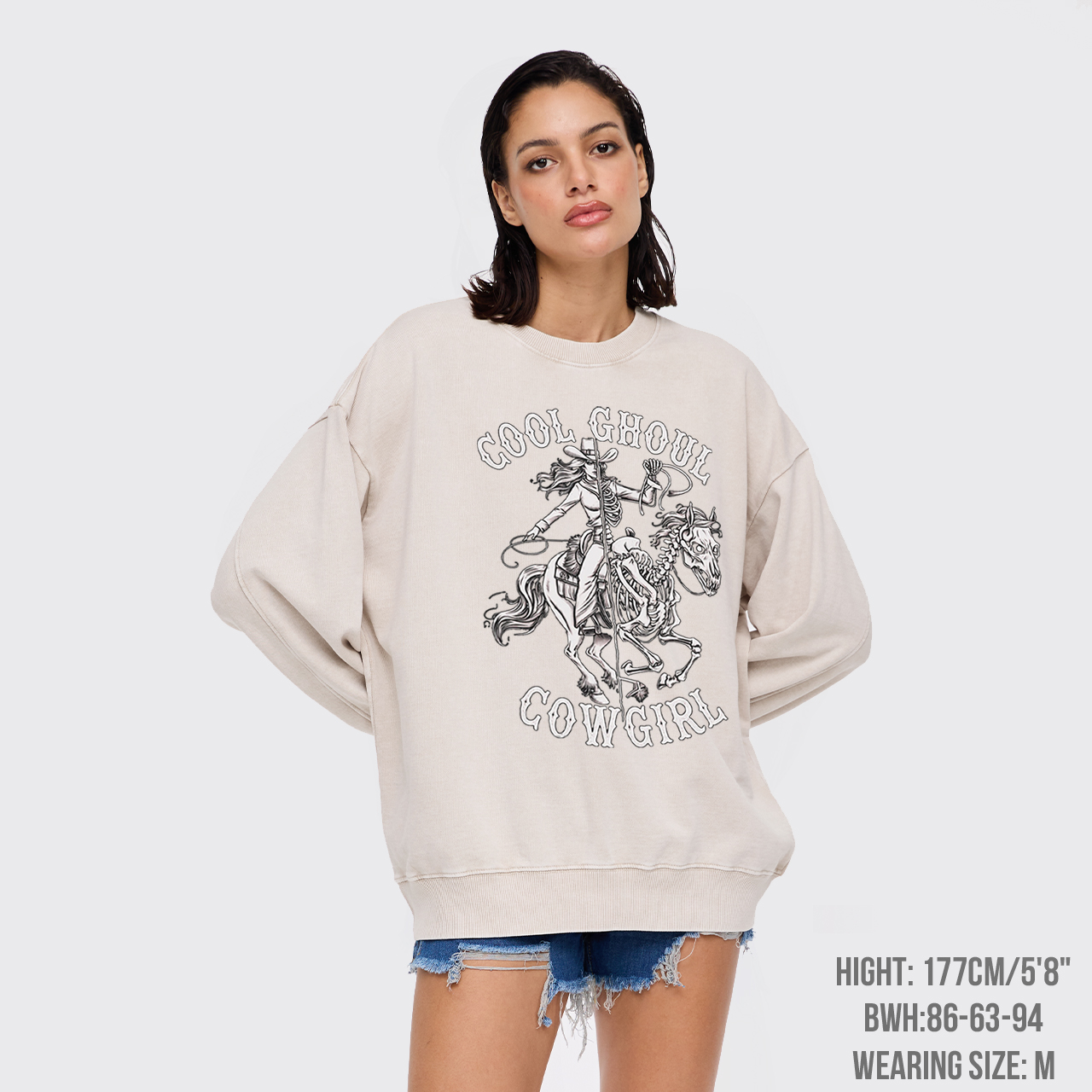 Halloween Cool Ghoul Cowgirl Washed Sweatshirts
