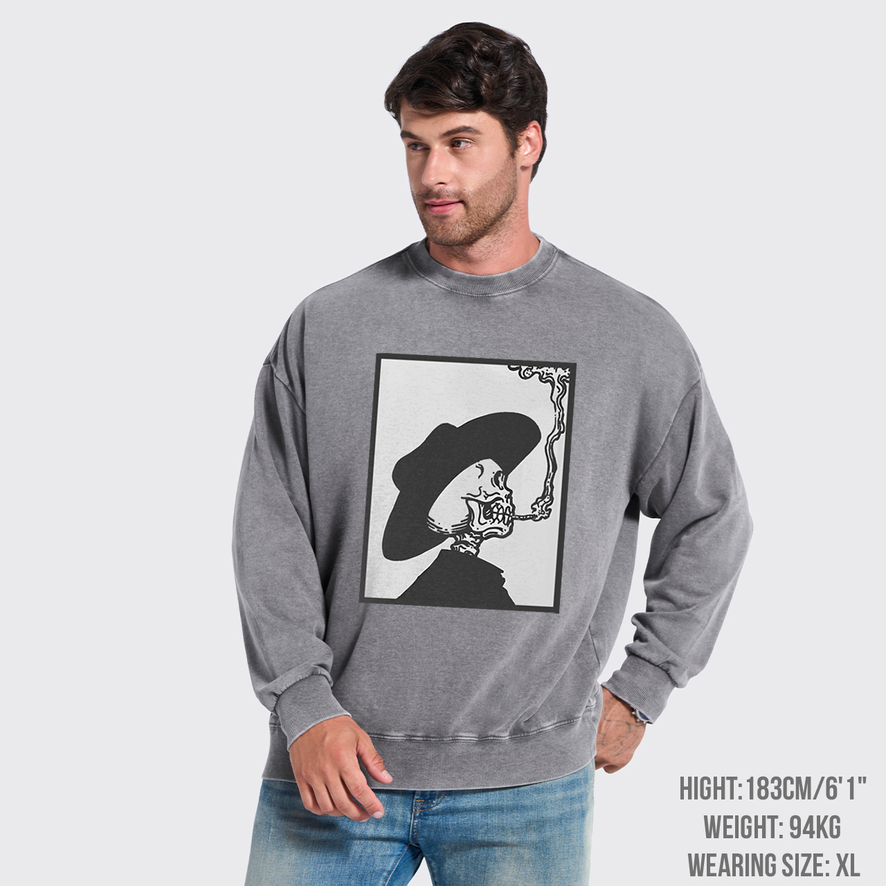 Smoking Cowboy Skeleton Washed Sweatshirts