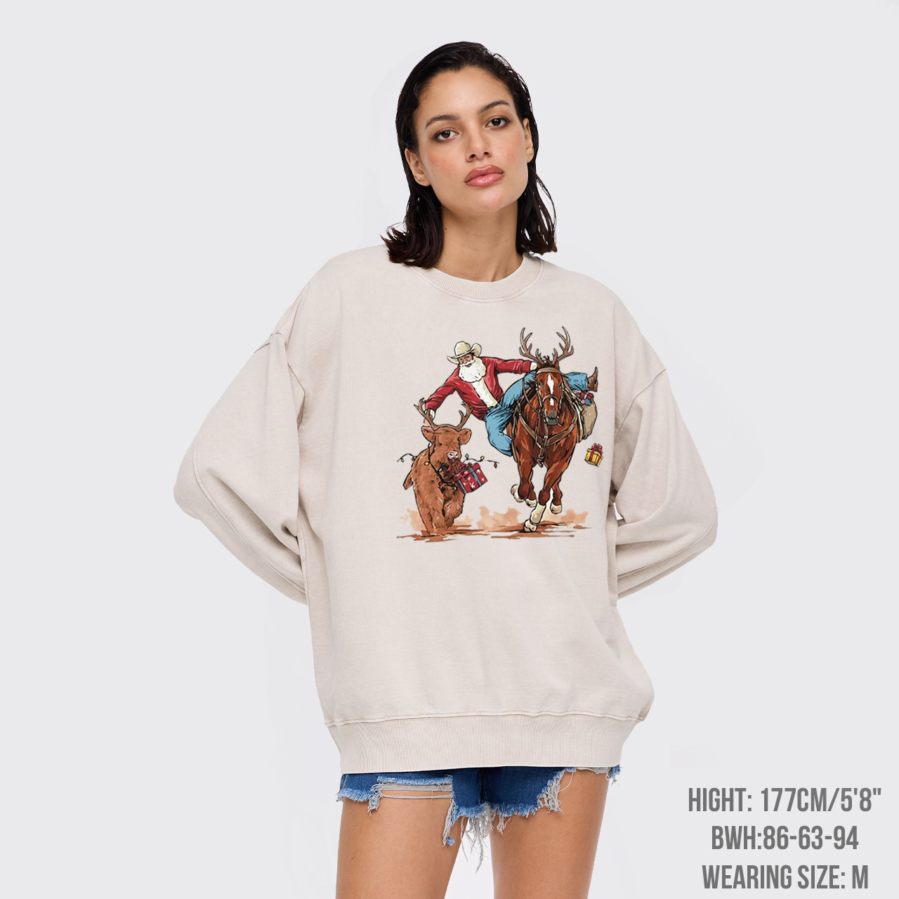 Western Cowboy Santa Christmas Washed Sweatshirts