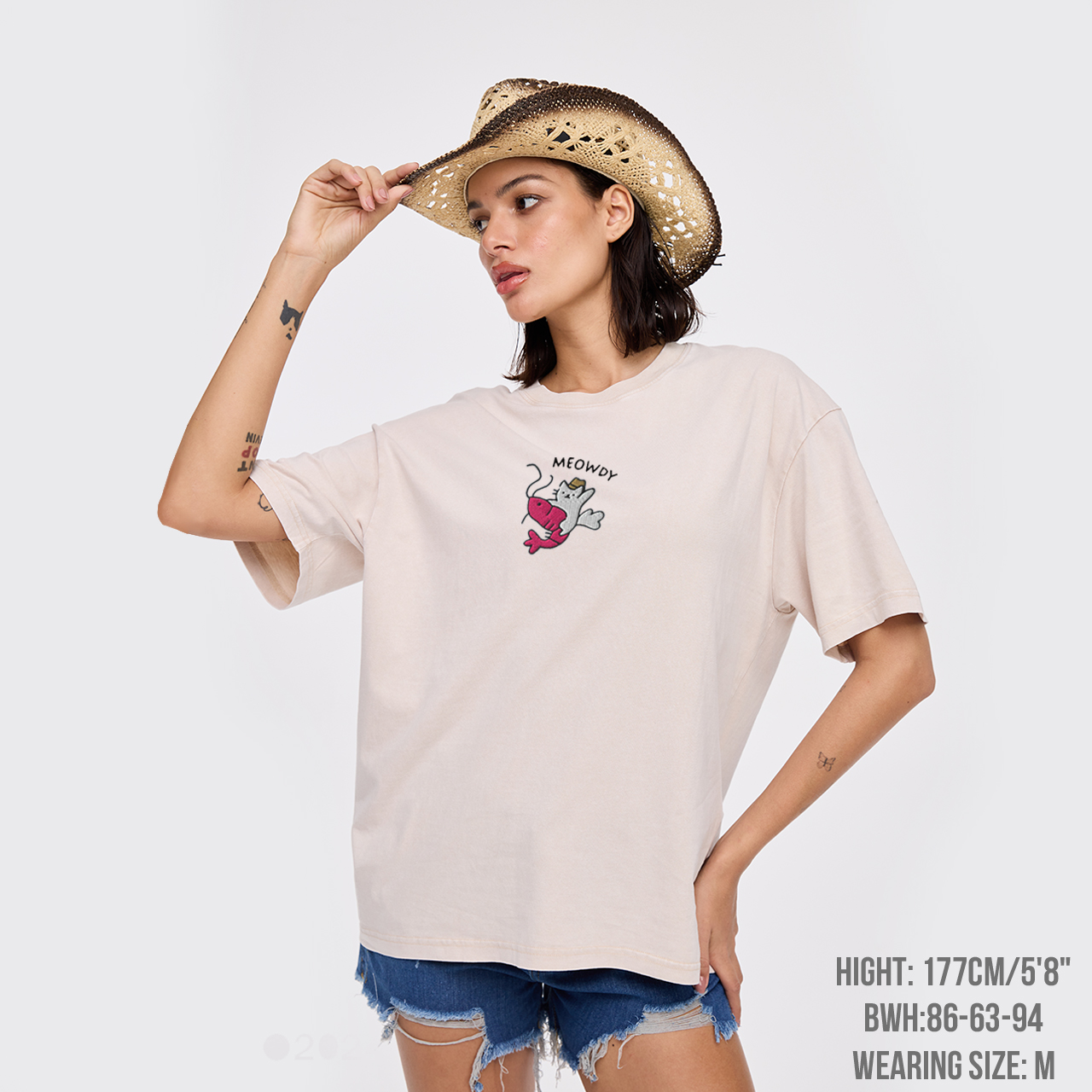 Meowdy Cowboy Cat Embroidered Garment-dye Tees