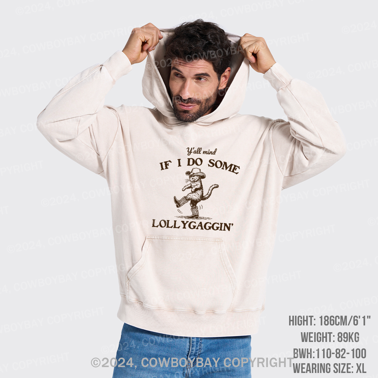 Sneaky Cowboy Cat Garment-Dye Hoodies