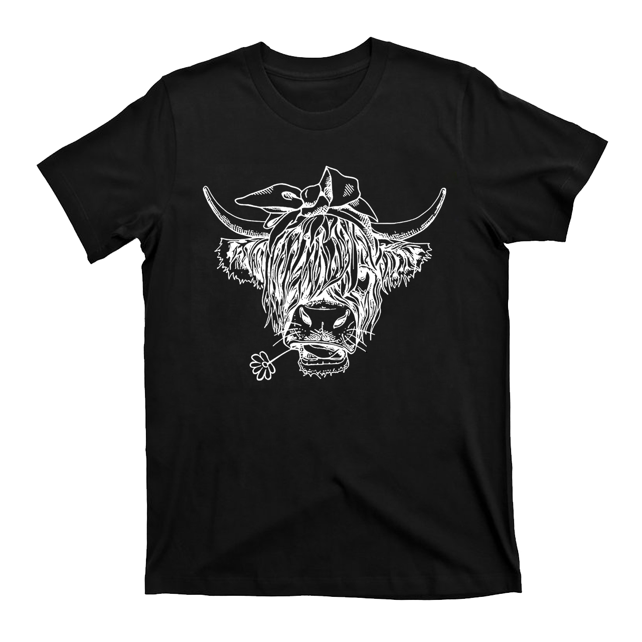 Holding a Daisy in Highland Cow Mouth T-Shirts