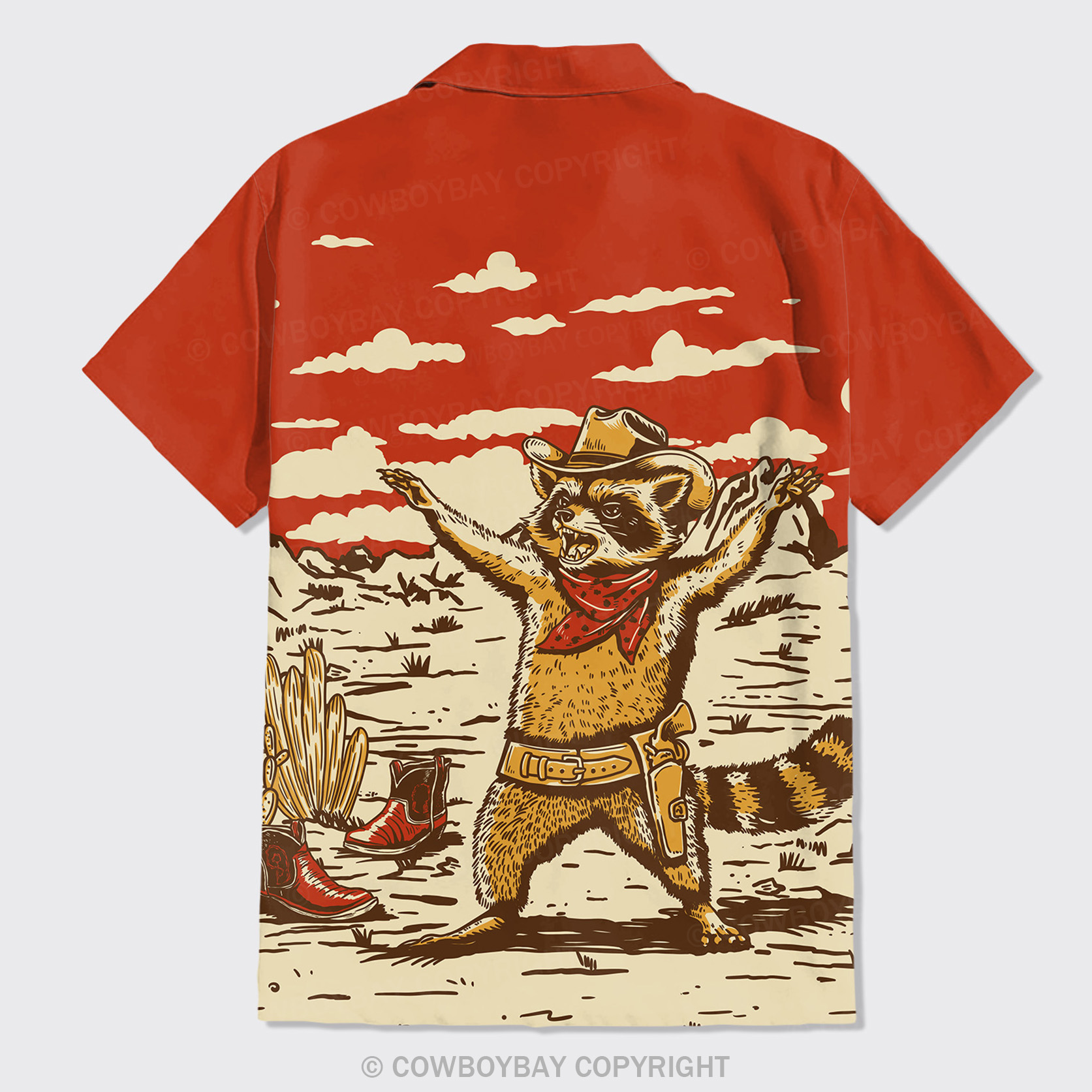 Desert Raccoon Button Up Shirts_Red