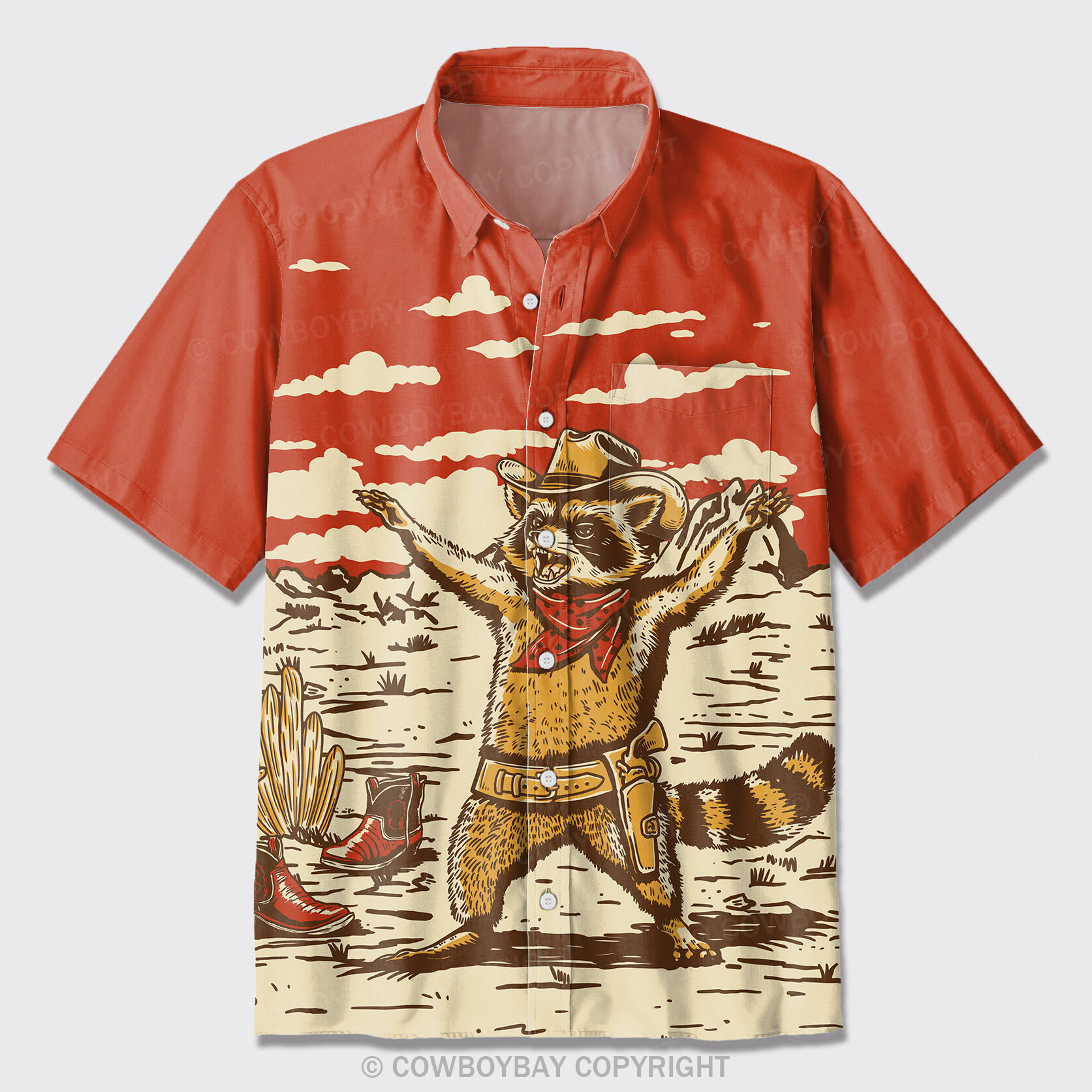 Desert Raccoon Button Up Shirts_Red