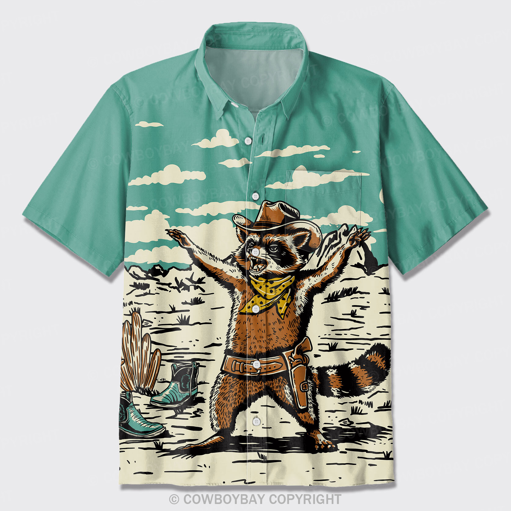 Desert Raccoon Button Up Shirts_Green
