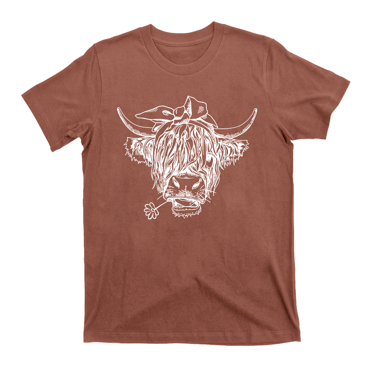 Holding a Daisy in Highland Cow Mouth T-Shirts