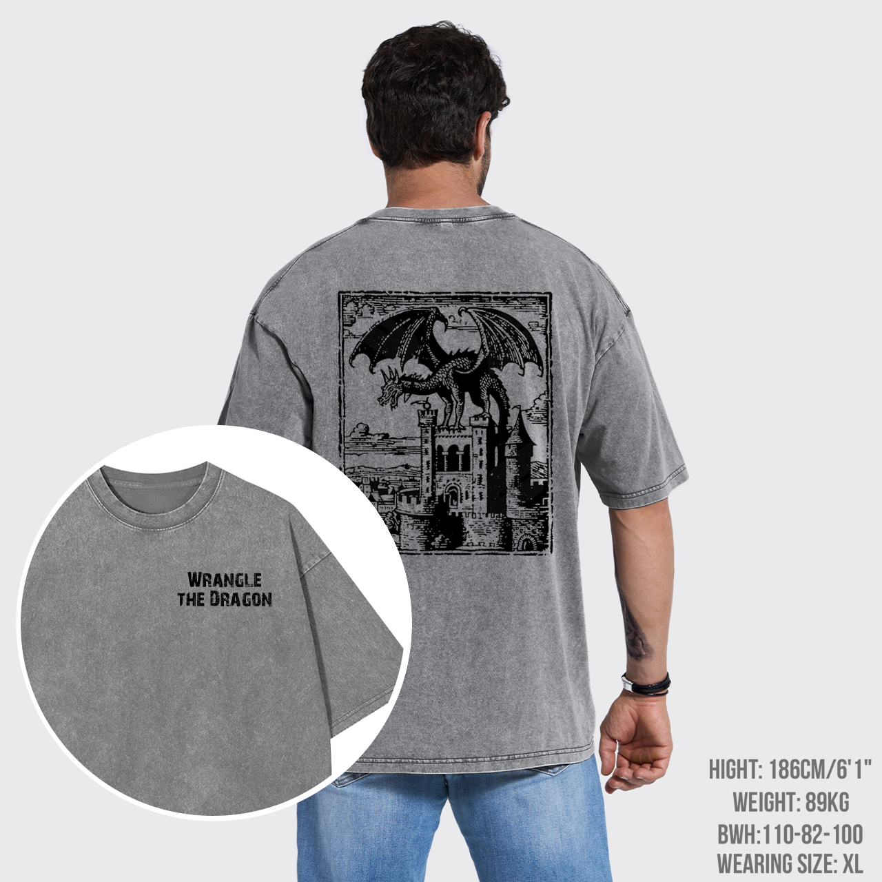 Retro Medieval Wrangle The Dragon Garment-dye Tees