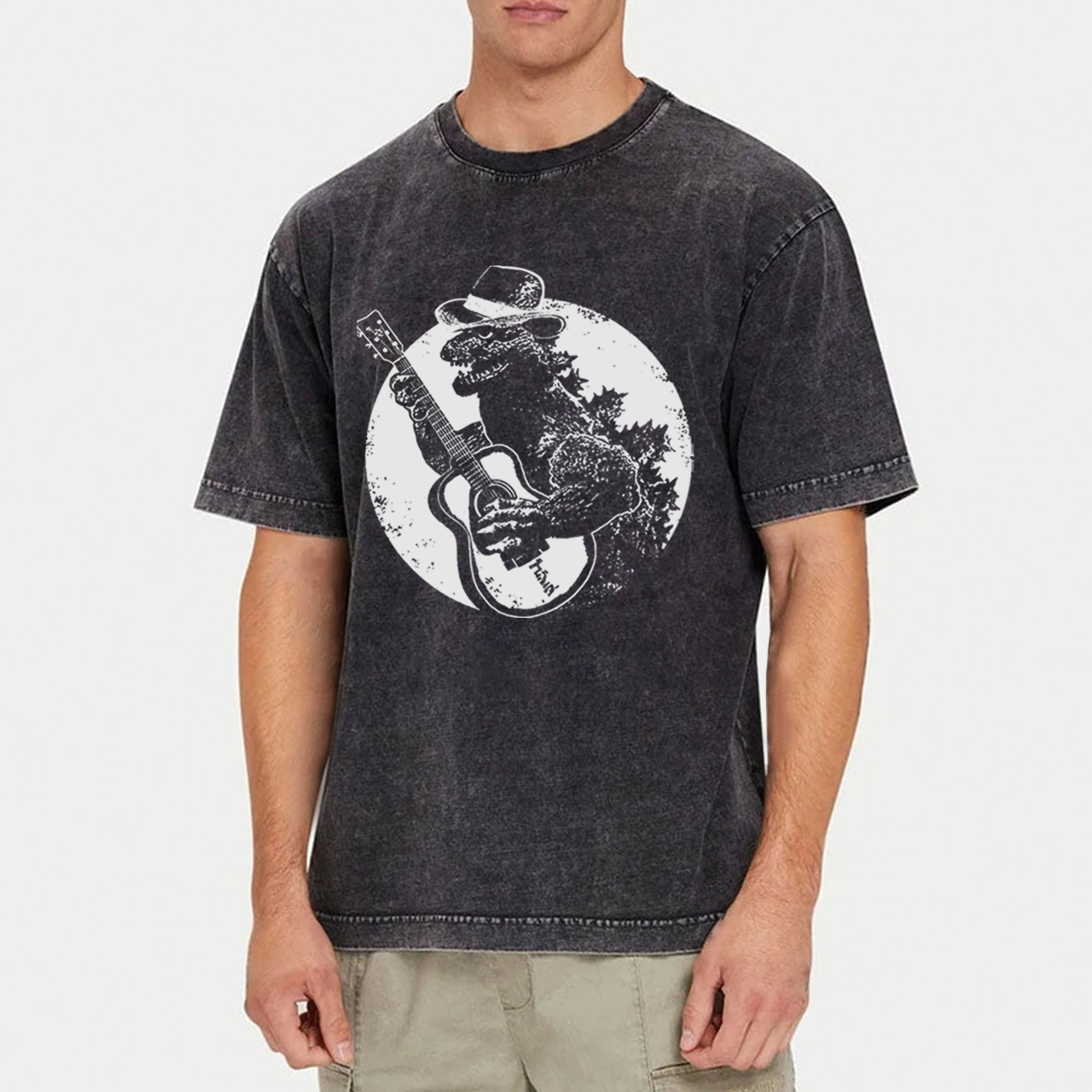 Dinosaur Playing Guitar Garment-dye Tees