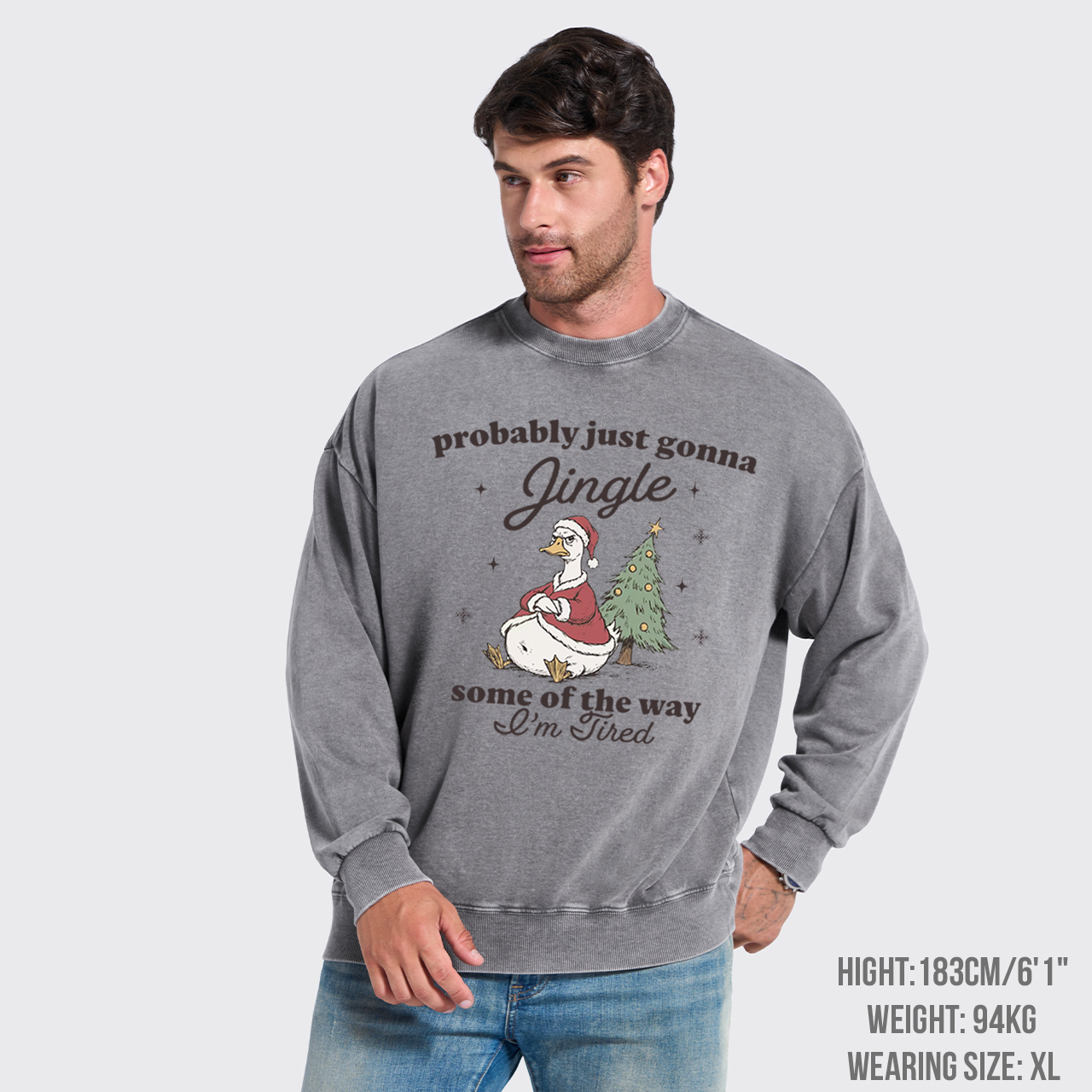 Funny Tired Christmas Goose Washed Sweatshirts
