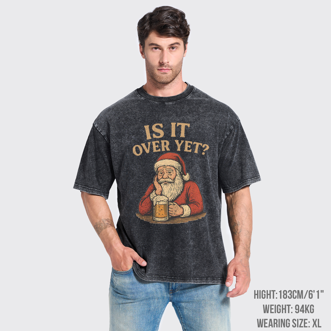 Funny Santa Beer Is It Over Yet Garment-dye Tees